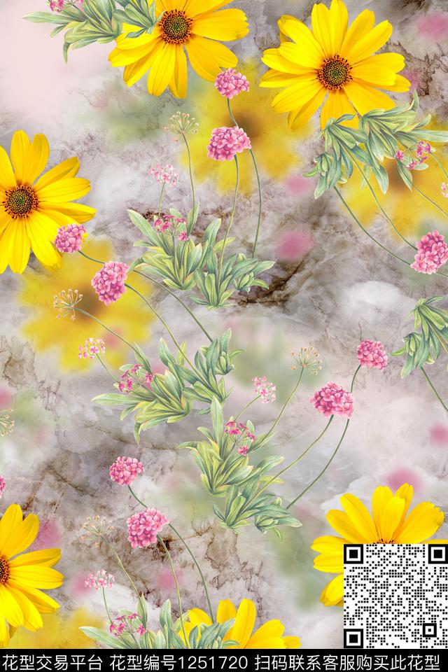 花卉底纹电脑合成数码印花华亿平台下载（图片编号: 1251720） - 瓦栏（Walan）