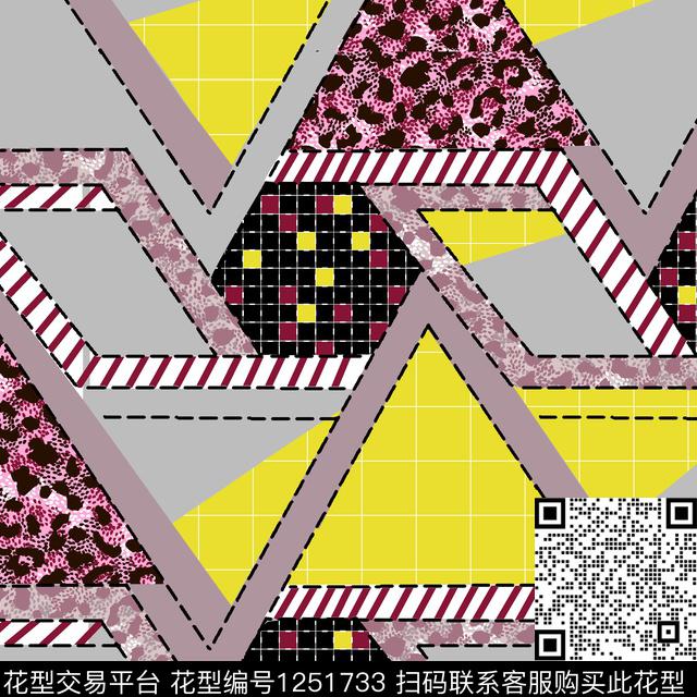 几何格子豹纹传统印花华亿平台下载（图片编号: 1251733） - 瓦栏（Walan）