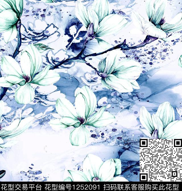 玉兰花水彩花卉watercolor数码印花华亿平台下载（图片编号: 1252091） - 瓦栏（Walan）