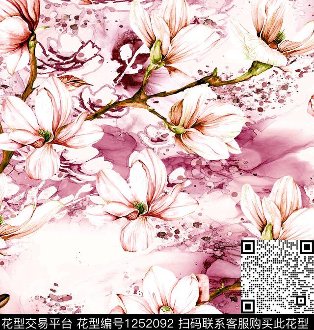 玉兰花水彩花卉watercolor数码印花华亿平台下载（图片编号: 1252092） - 瓦栏（Walan）