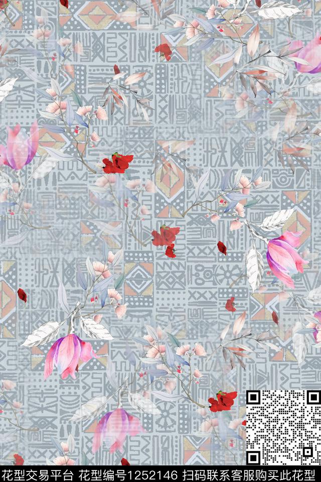 花卉底纹电脑合成数码印花华亿平台下载（图片编号: 1252146） - 瓦栏（Walan）