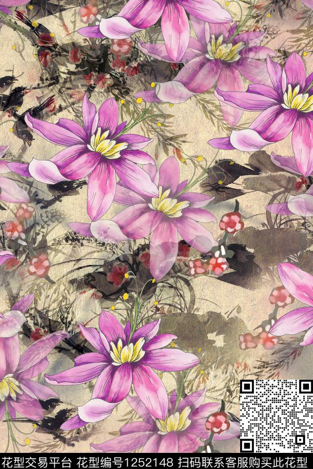 花卉底纹电脑合成数码印花华亿平台下载（图片编号: 1252148） - 瓦栏（Walan）