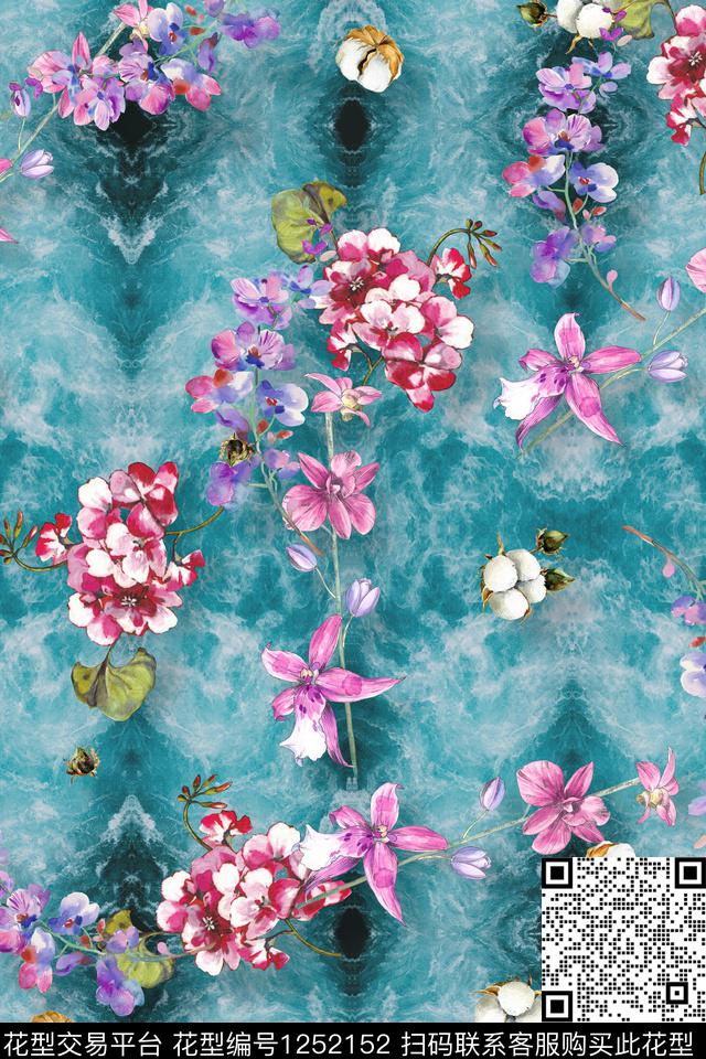 花卉底纹电脑合成数码印花华亿平台下载（图片编号: 1252152） - 瓦栏（Walan）
