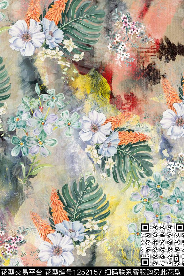 花卉底纹电脑合成数码印花华亿平台下载（图片编号: 1252157） - 瓦栏（Walan）
