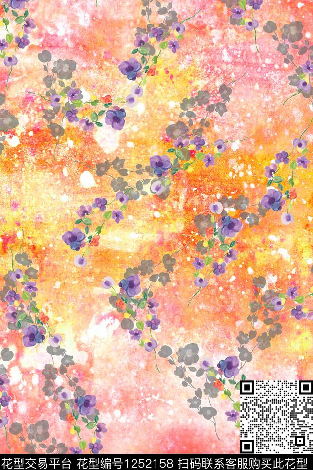 花卉底纹电脑合成数码印花华亿平台下载（图片编号: 1252158） - 瓦栏（Walan）