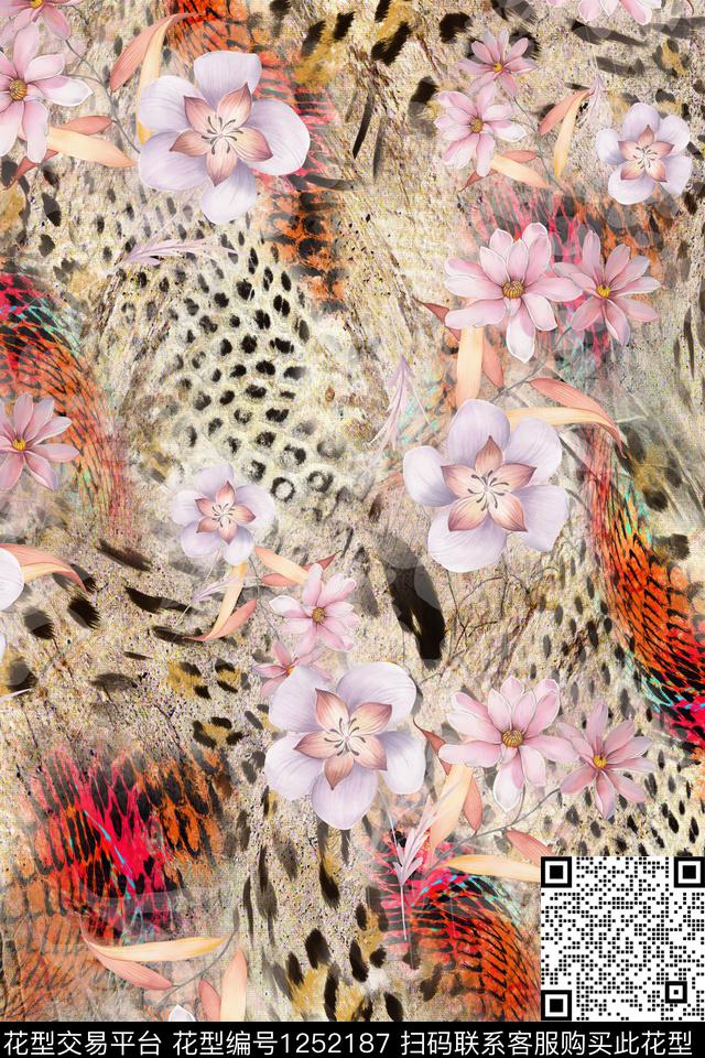 动物纹花卉底纹数码印花华亿平台下载（图片编号: 1252187） - 瓦栏（Walan）