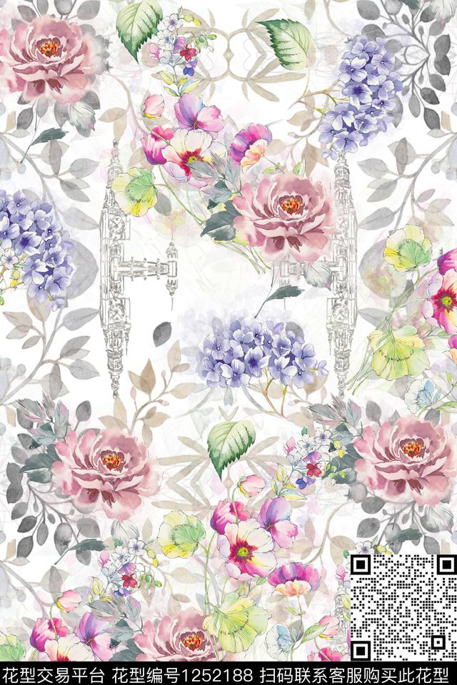 花卉底纹电脑合成数码印花华亿平台下载（图片编号: 1252188） - 瓦栏（Walan）