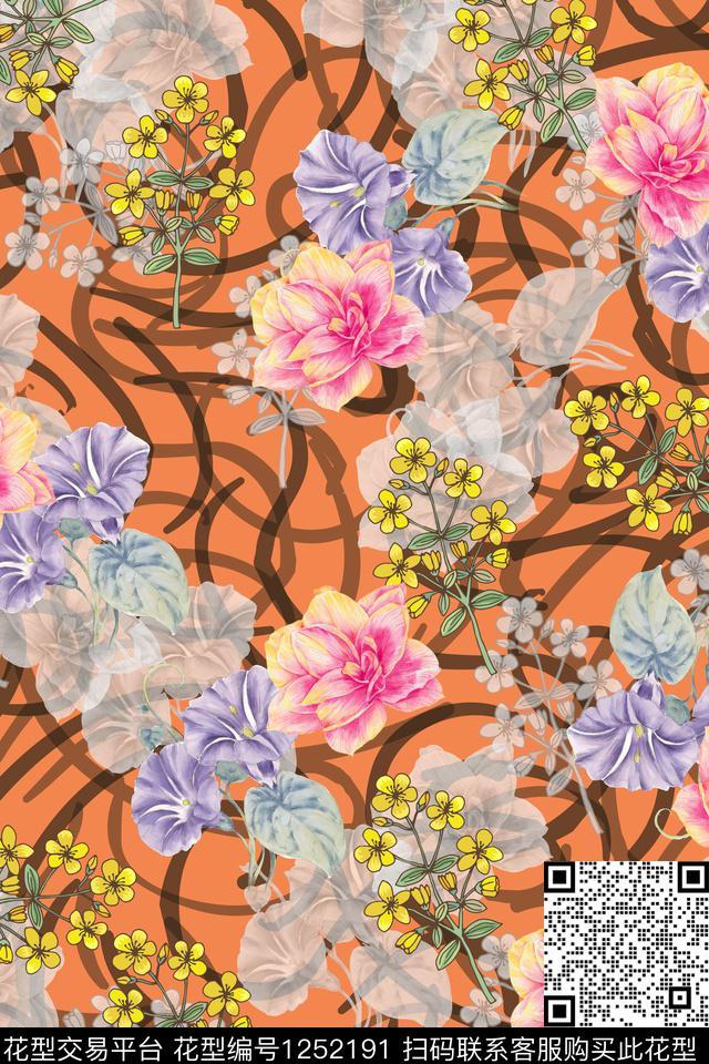 花卉底纹电脑合成数码印花华亿平台下载（图片编号: 1252191） - 瓦栏（Walan）