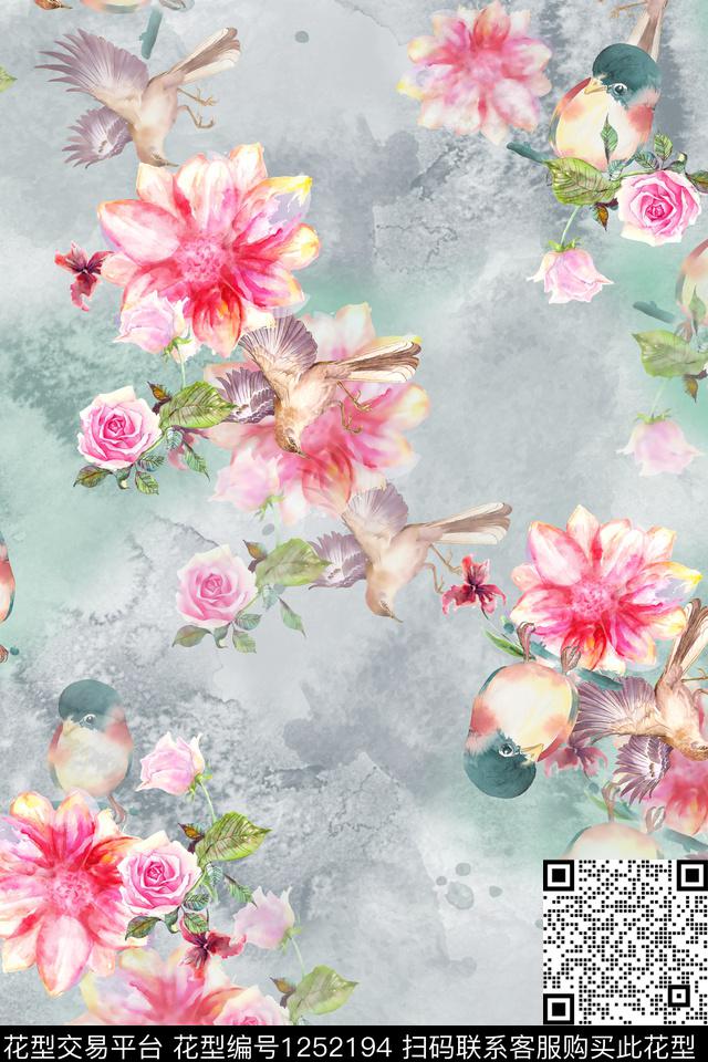 花卉底纹电脑合成数码印花华亿平台下载（图片编号: 1252194） - 瓦栏（Walan）