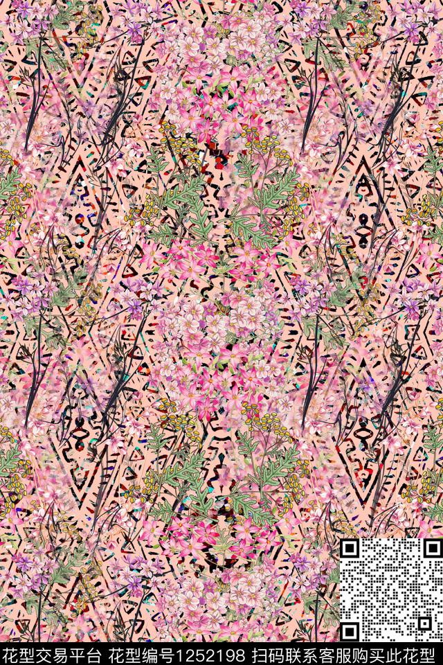 花卉底纹电脑合成数码印花华亿平台下载（图片编号: 1252198） - 瓦栏（Walan）