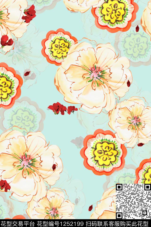 清爽花卉底纹数码印花华亿平台下载（图片编号: 1252199） - 瓦栏（Walan）
