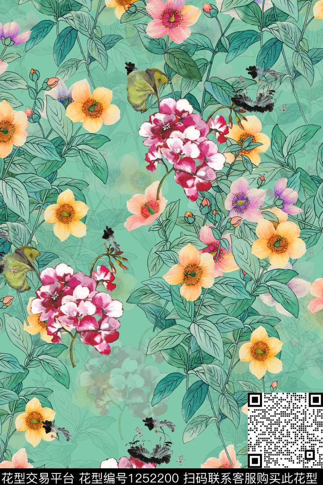 花卉底纹电脑合成数码印花华亿平台下载（图片编号: 1252200） - 瓦栏（Walan）