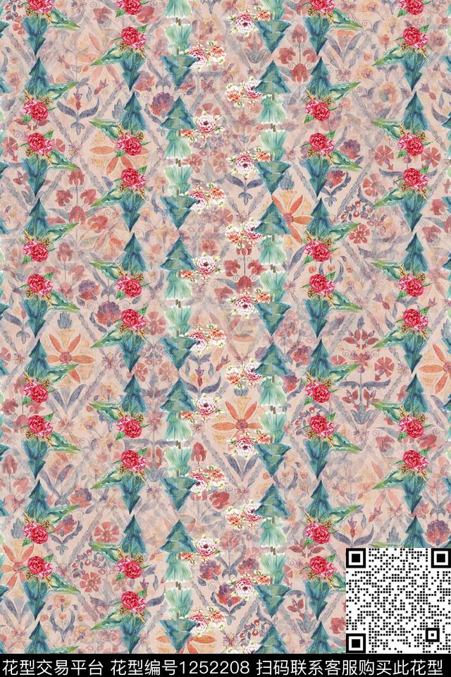 花卉底纹电脑合成数码印花华亿平台下载（图片编号: 1252208） - 瓦栏（Walan）