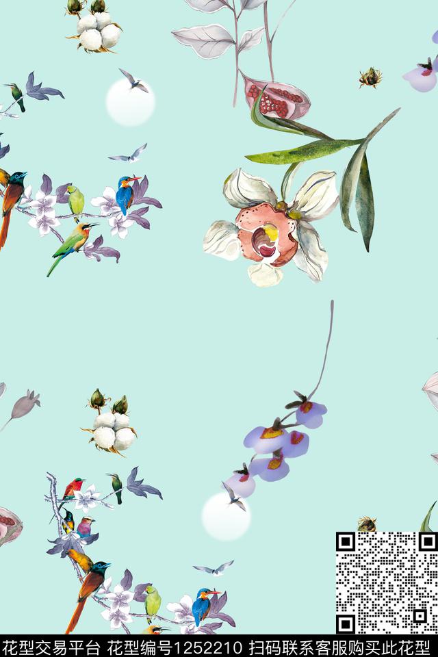 清爽花卉底纹数码印花华亿平台下载（图片编号: 1252210） - 瓦栏（Walan）