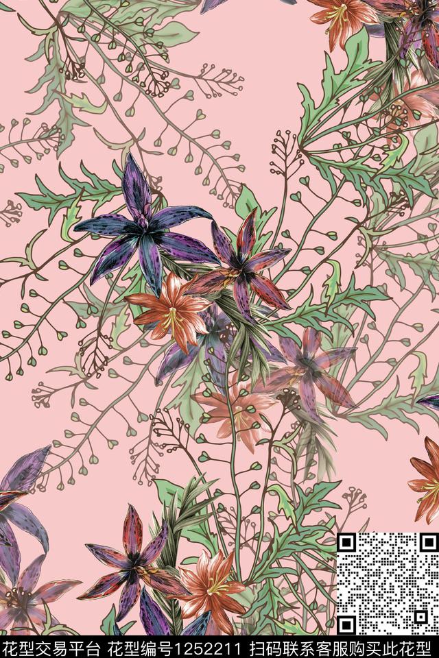 清爽花卉底纹数码印花华亿平台下载（图片编号: 1252211） - 瓦栏（Walan）