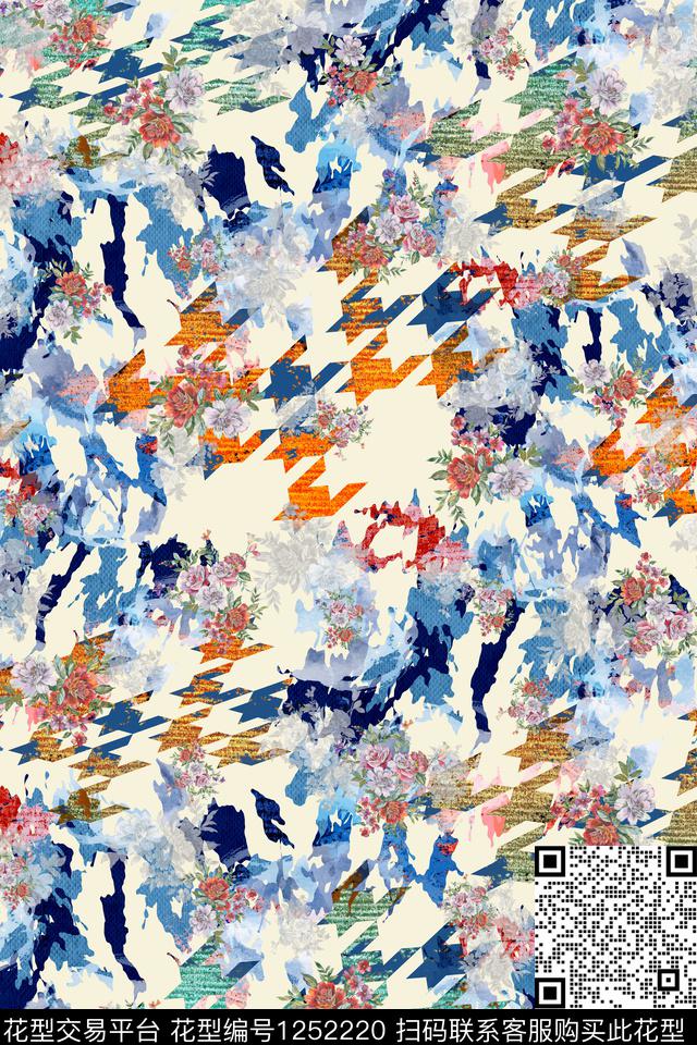 千鸟格花卉底纹数码印花华亿平台下载（图片编号: 1252220） - 瓦栏（Walan）