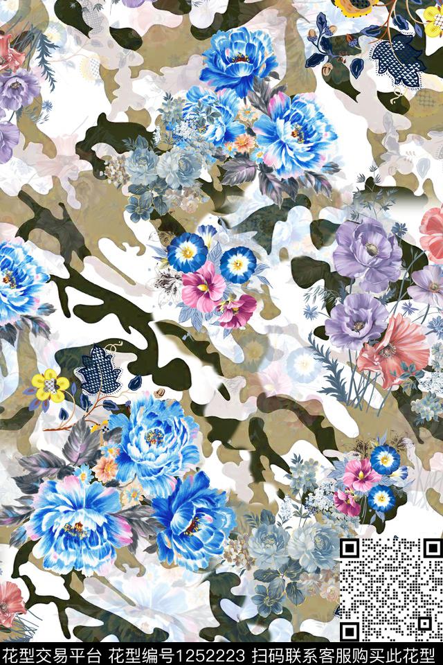 迷彩花卉底纹数码印花华亿平台下载（图片编号: 1252223） - 瓦栏（Walan）