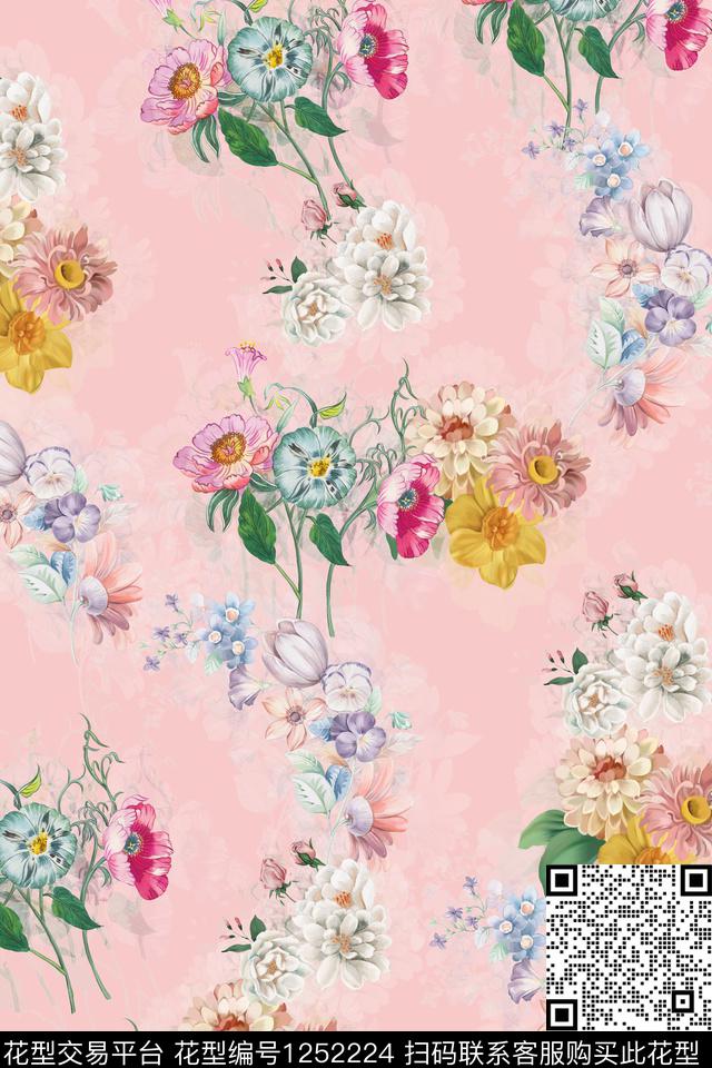 清爽花卉底纹数码印花华亿平台下载（图片编号: 1252224） - 瓦栏（Walan）