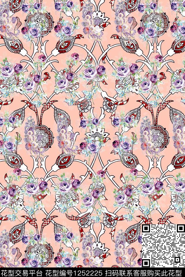 花卉底纹电脑合成数码印花华亿平台下载（图片编号: 1252225） - 瓦栏（Walan）