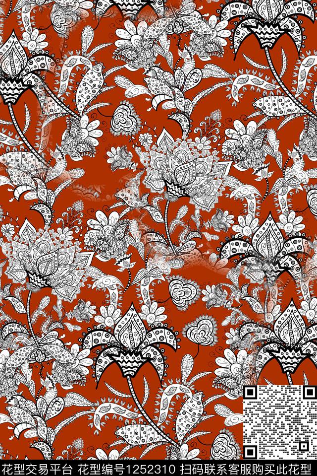 大牌风民族花卉真丝数码印花华亿平台下载（图片编号: 1252310） - 瓦栏（Walan）