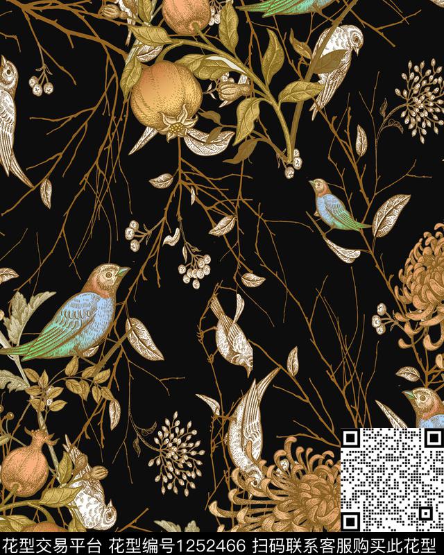 树枝大牌风鸟/昆虫数码印花华亿平台下载（图片编号: 1252466） - 瓦栏（Walan）