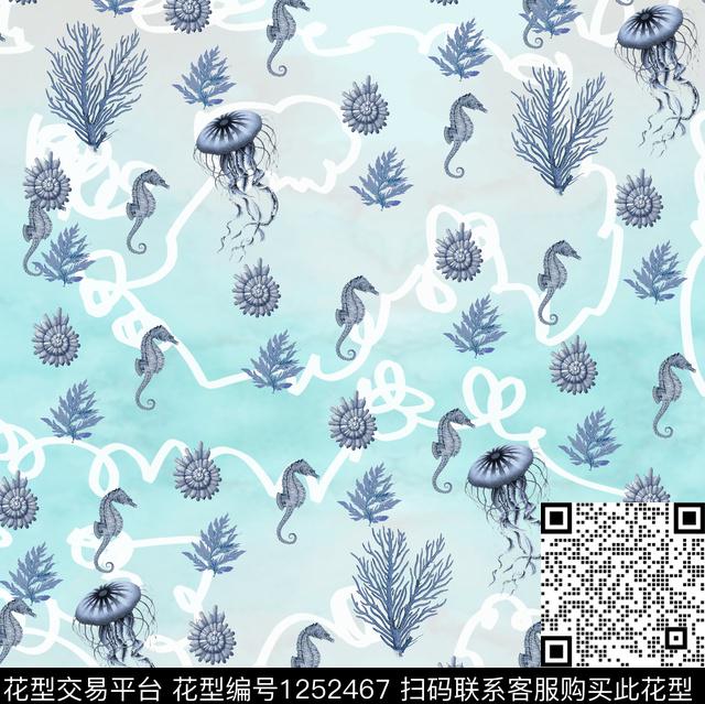 海马海洋贝壳数码印花华亿平台下载（图片编号: 1252467） - 瓦栏（Walan）