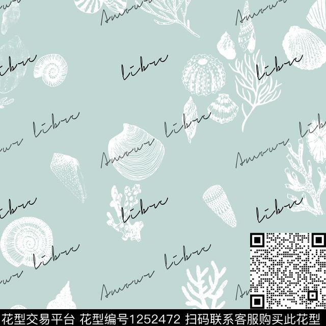 海洋贝壳海藻数码印花华亿平台下载（图片编号: 1252472） - 瓦栏（Walan）