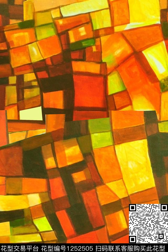 洋阳---抽象几何丝绸真丝数码印花华亿平台下载（图片编号: 1252505） - 瓦栏（Walan）