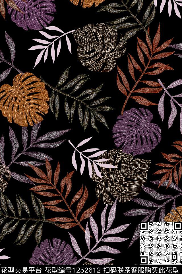 大牌风数码华亿平台黑底花卉数码印花华亿平台下载（图片编号: 1252612） - 瓦栏（Walan）