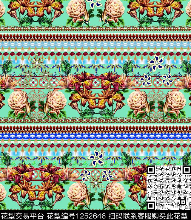 大牌风花卉绿植树叶数码印花华亿平台下载（图片编号: 1252646） - 瓦栏（Walan）