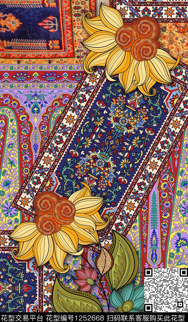 几何定位花民族风数码印花华亿平台下载（图片编号: 1252668） - 瓦栏（Walan）