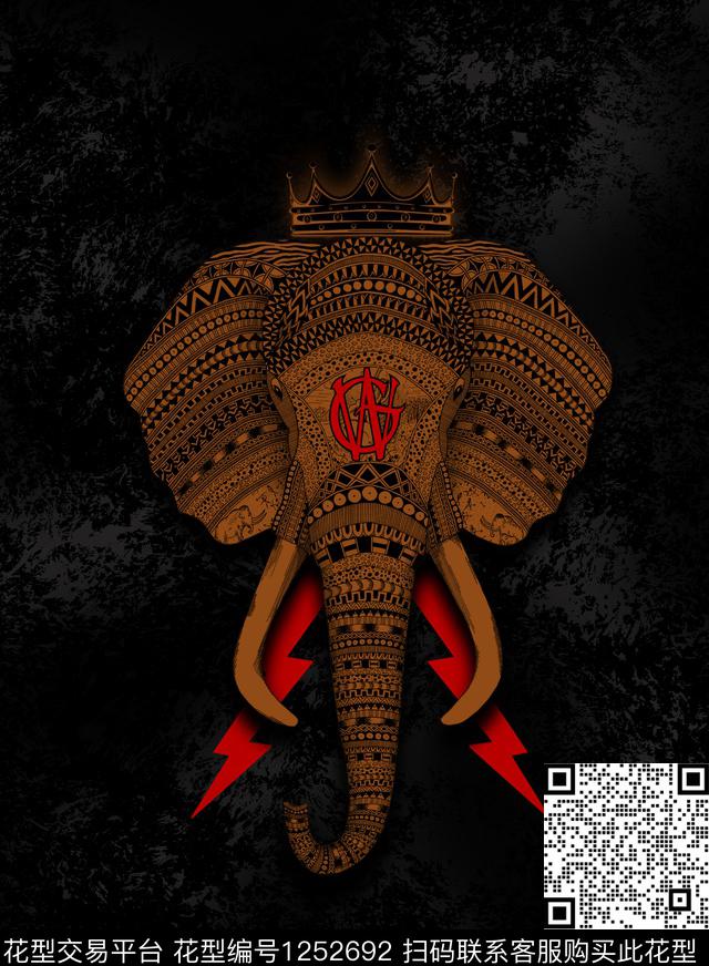 胸前独幅大象Fei-男装传统印花华亿平台下载（图片编号: 1252692） - 瓦栏（Walan）