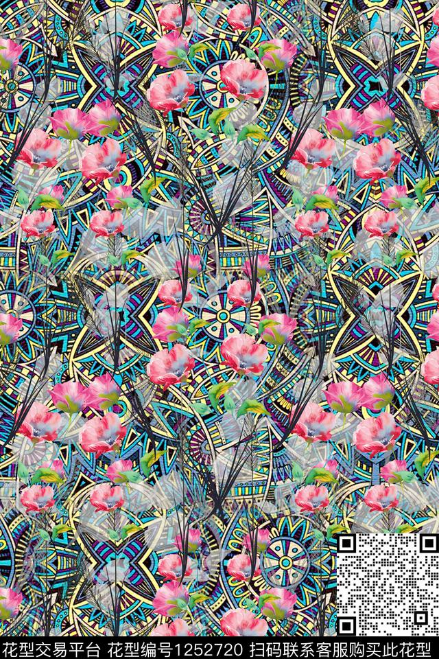 花卉电脑合成底纹花数码印花华亿平台下载（图片编号: 1252720） - 瓦栏（Walan）