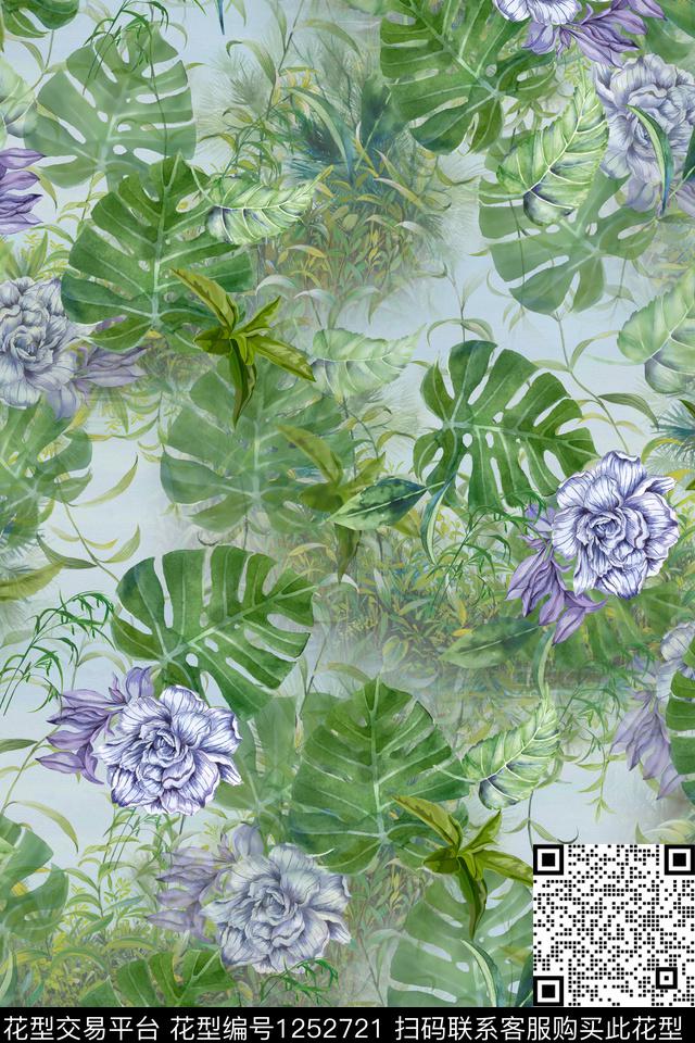 花卉电脑合成底纹花数码印花华亿平台下载（图片编号: 1252721） - 瓦栏（Walan）