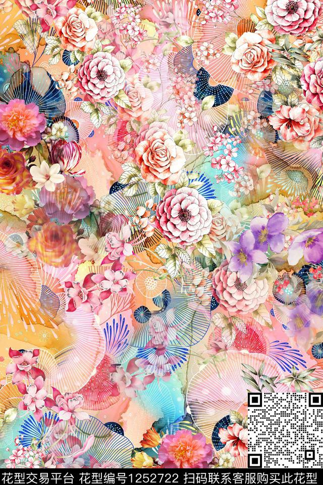 花卉电脑合成底纹花数码印花华亿平台下载（图片编号: 1252722） - 瓦栏（Walan）