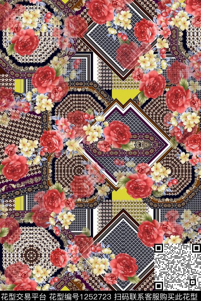 花卉电脑合成底纹花数码印花华亿平台下载（图片编号: 1252723） - 瓦栏（Walan）