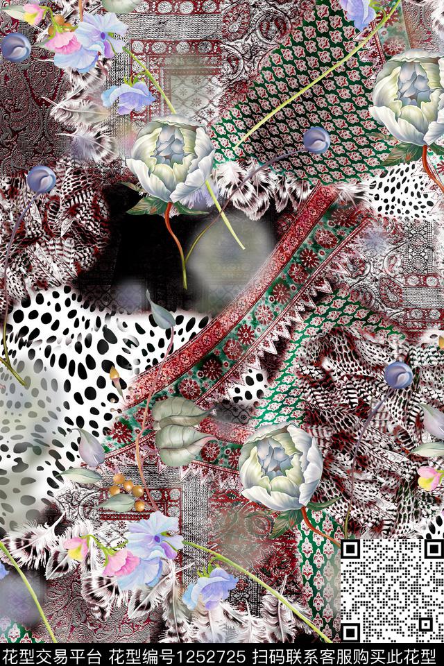 花卉电脑合成底纹花数码印花华亿平台下载（图片编号: 1252725） - 瓦栏（Walan）