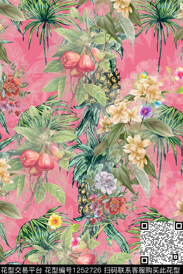 菠萝花卉水果数码印花华亿平台下载（图片编号: 1252726） - 瓦栏（Walan）