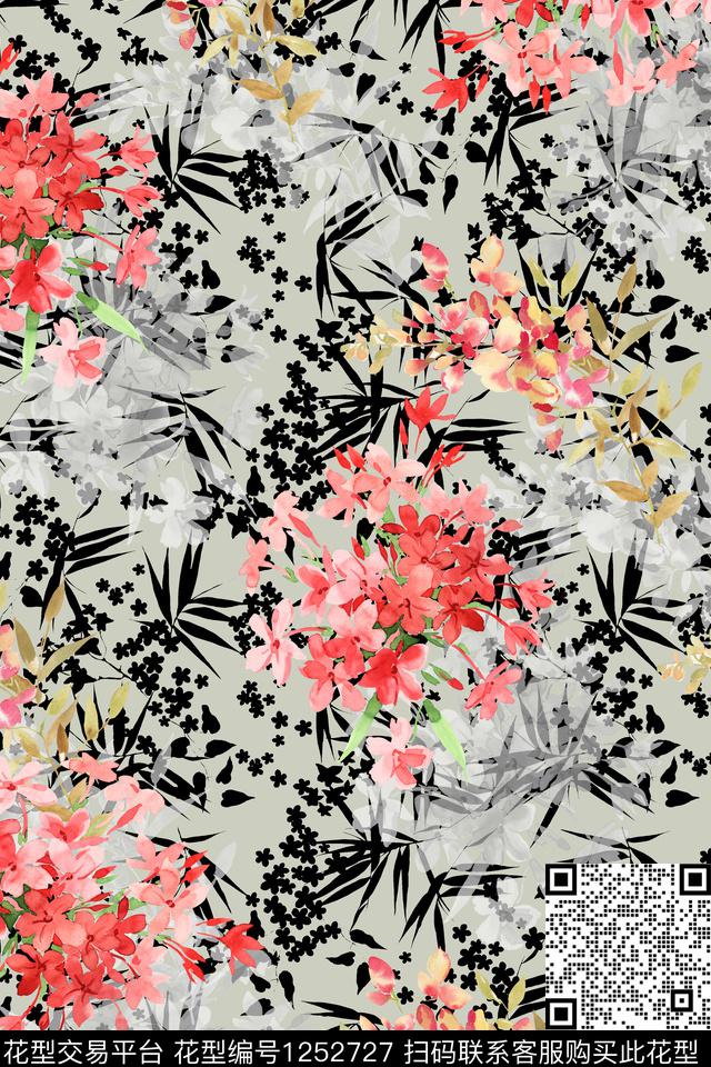 花卉电脑合成底纹花数码印花华亿平台下载（图片编号: 1252727） - 瓦栏（Walan）