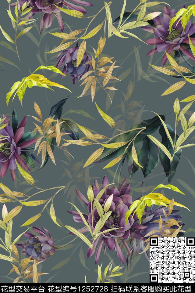 花卉电脑合成底纹花数码印花华亿平台下载（图片编号: 1252728） - 瓦栏（Walan）