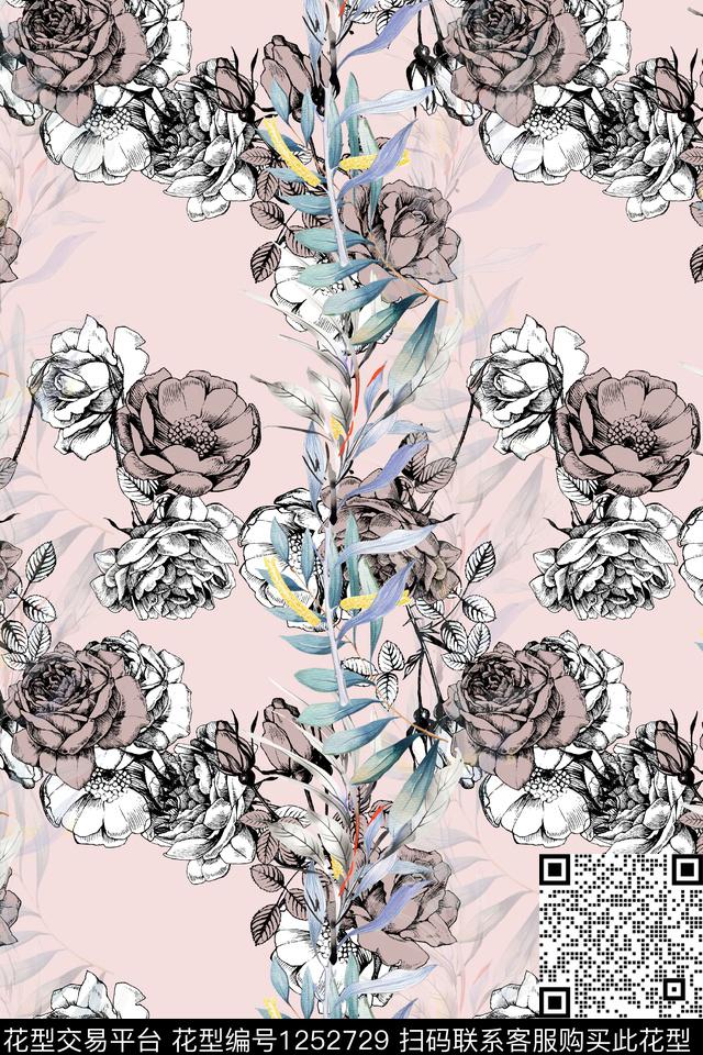 花卉电脑合成底纹花数码印花华亿平台下载（图片编号: 1252729） - 瓦栏（Walan）