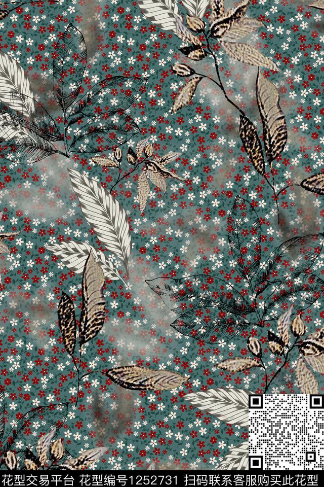 花卉电脑合成底纹花数码印花华亿平台下载（图片编号: 1252731） - 瓦栏（Walan）