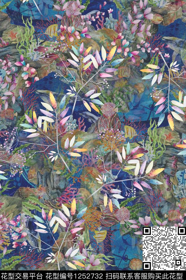 花卉电脑合成底纹花数码印花华亿平台下载（图片编号: 1252732） - 瓦栏（Walan）