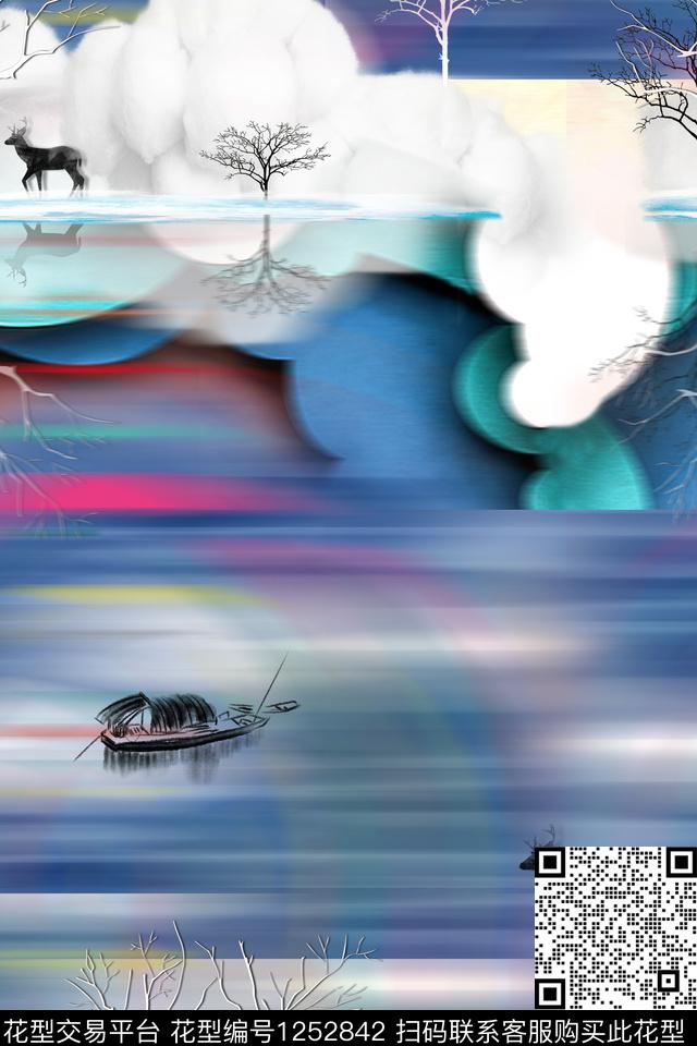 鹿树枝倒影数码印花华亿平台下载（图片编号: 1252842） - 瓦栏（Walan）