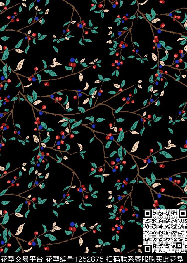 植物花卉树枝数码印花华亿平台下载（图片编号: 1252875） - 瓦栏（Walan）
