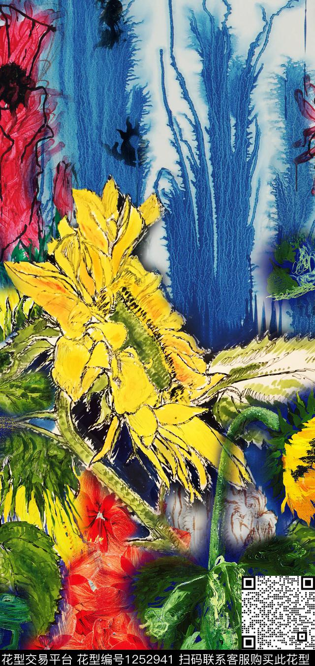 花卉数码华亿平台复古数码印花华亿平台下载（图片编号: 1252941） - 瓦栏（Walan）