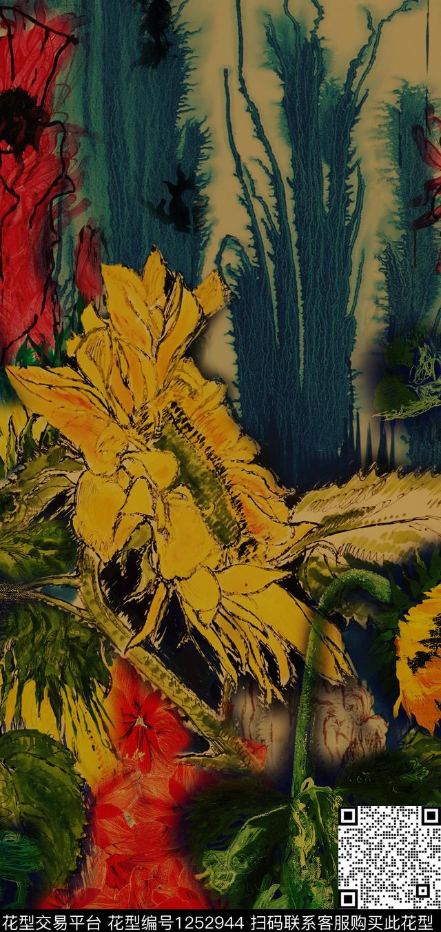 花卉数码华亿平台复古数码印花华亿平台下载（图片编号: 1252944） - 瓦栏（Walan）