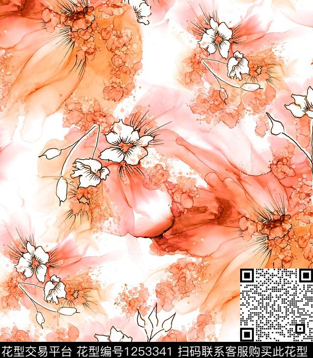 兰花水彩watercolor数码印花华亿平台下载（图片编号: 1253341） - 瓦栏（Walan）