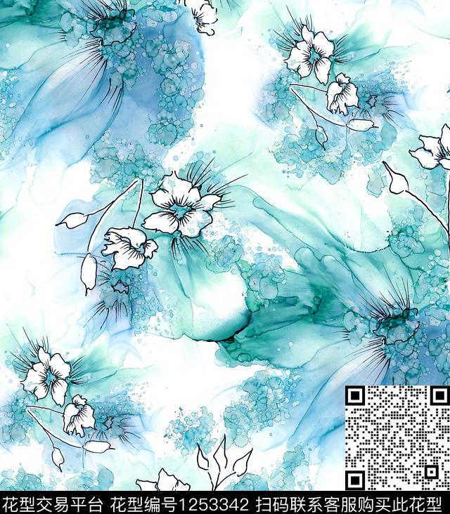 兰花水彩watercolor数码印花华亿平台下载（图片编号: 1253342） - 瓦栏（Walan）