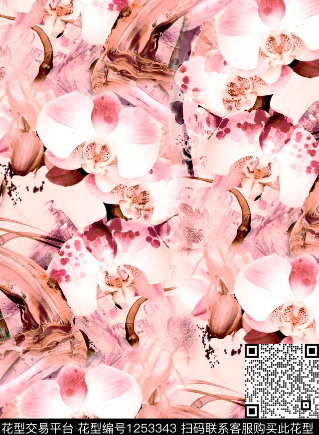 兰花水彩watercolor数码印花华亿平台下载（图片编号: 1253343） - 瓦栏（Walan）